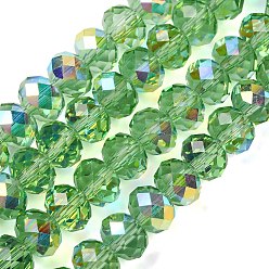 Светло-зеленый Гальванизируйте прозрачное стекло бисер нитей, рондель, с покрытием AB цвета, с половиным покрытием, граненые, светло-зеленый, 8x6 мм, отверстие : 1.2 мм, около 78~80 шт / нитка, 6.89~19.02'' (47.5~48.3 см)