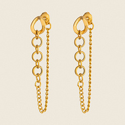 Chapado en Oro Real 18K 304 Pendientes de botón con borla de cadena de acero inoxidable para mujer, real 18 k chapado en oro, 48.7x8 mm