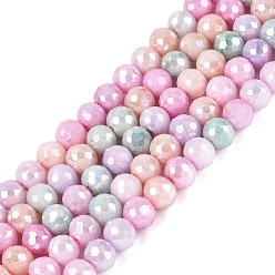 Hot Pink Anti-Tarnish Electroplate Glass Beads Strands, Round, Imitation Gemstone, Faceted(96 Facets), Hot Pink, 3.5~4.5mm, Hole: 0.7~0.9mm, about 89~92pcs/strand, 13.19~13.58 inch(33.5~34.5cm)