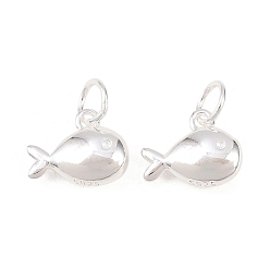 Серебро 925 серебряные подвески-рыбки, с печатью 925, серебряные, 8.5x10.5x3.5 мм, Перейти кольцо: 5x0.8 мм, 3.5 мм внутренним диаметром