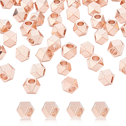 Roségold Messingperlen Abstandhalter, facettiert, Viereck, Roségold, 5x5x5 mm, Bohrung: 2.5 mm, 60 Stück / Karton