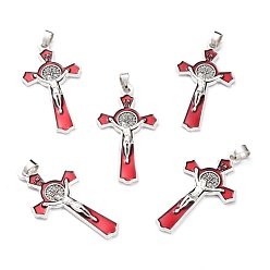 Red Alloy Enamel Big Pendants, For Easter, Crucifix Cross, Antique Silver, Red, 50.5x27x4mm, Hole: 5x6.5mm