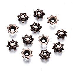 Red Copper Tibetan Style Zinc Alloy Bead Caps, Cadmium Free & Nickel Free & Lead Free, Red Copper, 5x2mm, Hole: 1mm
