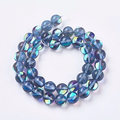 Steel Blue Synthetic Moonstone Beads Strands, Holographic Beads, Round, Steel Blue, 8mm, Hole: 1mm, about 50~51pcs/strand, 15.51 inch~15.7 inch(39.4~40cm)