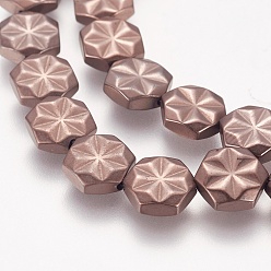 Коричневое Покрытие Гальванические немагнитная синтетический гематит бисер пряди, класс АА, шестиугольник с цветком, кофе покрытием, 9x8x2.5~3 мм, отверстие : 1 мм, около 40 шт / нитка, 15.7 дюйм (40 см)