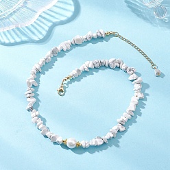 Говлит Ожерелья из белого круглого жемчуга и синтетического хаулита, с 304 концевыми цепями из нержавеющей стали, золотые, 15.87 дюйм (40.3 см)