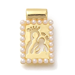 Настоящее золото 18K Стойка из латуни с подвесками из стеклянных перламутровых бусин, без кадмия и без свинца, долговечный, прямоугольные, реальный 18 k позолоченный, 16x9.5x3 мм, отверстие : 1.6 мм