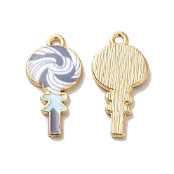 Gray Alloy Enamel Pendants, Golden, Lollipop Charm, Gray, 24x12x2mm, Hole: 1.5mm