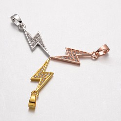 (52) Непрозрачная лаванда Молния латунь микропаве из кубического циркония подвески, разноцветные, 21.5x8x1.5 мм, отверстие : 4x3.5 мм