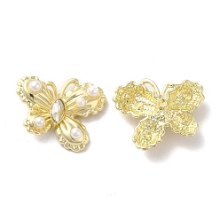 Golden Alloy Pendant, with Glass and ABS Plastic Imitation Pearl Beaded, Lead Free & Cadmium Free, Butterfly Charm, Golden, 19x24x6.5mm, Hole: 1.8mm