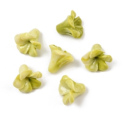 Amarillo de Verde Cuentas talladas de coral sintético teñido, flor, verde amarillo, 12.5x14.5x14.5 mm, agujero: 1.3 mm