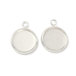 Посеребрённый Плоские круглые настройки кабошон латунь подвесные, стеллажное покрытие круглые пустые поддоны с окантовкой, долговечный, без свинца и без кадмия, 925 серебро покрытием, лоток : 10 мм, 15x12x2 мм, отверстие : 1.5 мм