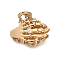 Золотой Сплав клипы коготь волос, с имитацией жемчуга, аксессуары для волос для женщин и девочек, формы раковины, золотые, 22x28x20 мм