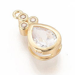 Golden Brass Micro Pave Clear Cubic Zirconia Pendants, Teardrop, Golden, 18.5x8.5x4mm, Hole: 1.4mm