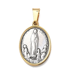 Plata Antigua & Oro Antiguo Religión 304 colgantes de acero inoxidable, óvalo con dijes de virgen maría, con 201 fianzas de acero inoxidable, revestimiento de iones (ip), plata antigua y oro antiguo, 24x16x2 mm, agujero: 7x4 mm