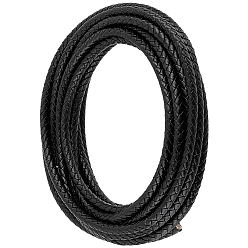 Черный Плетеный кожаный шнур с сердечником, кожаный шнур ювелирных изделий, ювелирные изделия DIY делает материал, окрашенные, круглые, чёрные, 5 мм, около 3.66 ярдов (3.35 м) / комплект