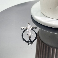 Платина Латунные манжеты со стразами для женщин и мужчин, крестик, платина, внутренний диаметр: 15~20 мм