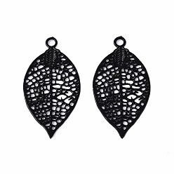 Черный Полые подвески из нержавеющей стали, окрашенные аэрозольной краской., лист прелести, чёрные, 430 мм, отверстие : 17x9x0.3 мм