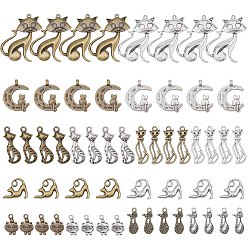 Mixed Color Tibetan Style Alloy Pendants, Cat, Mixed Color, 56pcs/set