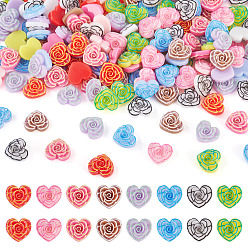(52) Непрозрачная лаванда Печатные кабошоны из непрозрачной смолы, трехмерный цветок и сердце, с блеском порошок, разноцветные, 12.5x13.5x5 м, 200 шт