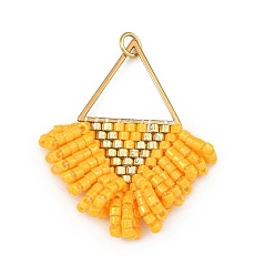Jaune 304 Pendentifs à franges en acier inoxydable et perles de verre, charmes de triangle, avec anneau de saut, or, jaune, 37x29x5.5mm, Trou: 3mm
