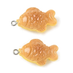 Food Непрозрачные подвески смолы, имитация еды, с платиново-железными петлями, тайяки, 29.5x18.5x12 мм, отверстие : 2 мм