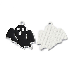 Black Alloy Enamel Pendants, for Hallows'Day, Ghost, Black, 26.5x23x1.2mm, Hole: 1.8mm