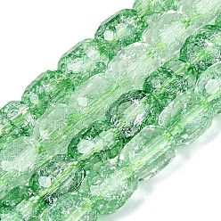 Light Green Transparent Crackle Glass Beads Strands, Column, Faceted, Light Green, 8~8.5x7~8mm, Hole: 1~1.2mm, about 40~43pcs/strand, 13.78~14.57 inch(35~37cm)