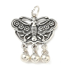 Античное Серебро Сплавочные подвески тибетского стиля, бабочка, долговечный, стойки покрытие, с целью перехода в кольце, античное серебро, 28x23.5x5 мм