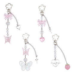 Платина 4шт. подвесные украшения из акрила и смолы с имитацией жемчуга, с сплава шарнирного когтя омара застежками, платина, 125~132 мм