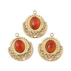 Красный Агат Подвески из натурального сердолика (окрашенные и нагретые), , с вакуумным покрытием PVD 304 настройки из нержавеющей стали, реальный 18 k позолоченный, 18.5x16x5 мм, отверстие : 1.4 мм