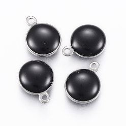 Черный 304 прелести нержавеющей стали, с эмалью, эмалированные блестки, плоско-круглые, цвет нержавеющей стали, чёрные, 8.5x6x3 мм, отверстие : 1 мм