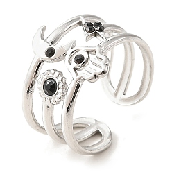 Нержавеющая Сталь Цвет 304 открытая манжета из нержавеющей стали для женщин, со стразами, солнце и луна и молния и рука хамса, цвет нержавеющей стали, регулируемый