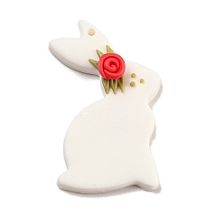 White Handmad Polymer Clay Pendants, Rabbit, White, 33x21x6mm, Hole: 1.5mm