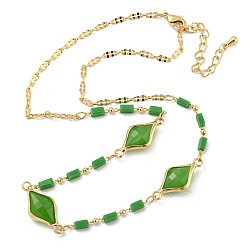 Golden Faceted Rhombus & Rectangle Glass Beads Bib Necklaces, Brass Chain Neckalces, Golden, 11.81 inch(30cm)