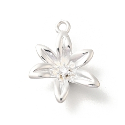 Серебро Цветок стойки обшивки латунь микро проложить Цирконом подвески, долговечный, без свинца и без кадмия, серебряные, 17x14x4 мм, отверстие : 1.4 мм