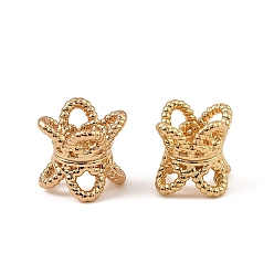 Настоящее золото 18K Латунные двойные колпачки для бусин, цветок, реальный 18 k позолоченный, 7x6.5x6 мм, отверстие : 2.2 мм