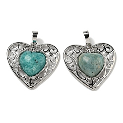 Amazonite Natural Amazonite Peach Love Heart Pendants, Rack Plating Brass Hollow Heart Charms, Cadmium Free & Lead Free, 29.5x30.5x7.5mm, Hole: 7.5x5mm