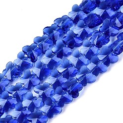 Blue Transparent Glass Beads Strands, Butterfly, Faceted, Blue, 6x8x4~4.5mm, Hole: 0.9~1mm, about 97~102pcs/strand, 22.64~24.61 inch(57.5~62.5cm)
