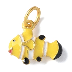 Fish Латунь эмаль подвески, золотистый тон 3d мультяшные подвески, с целью перехода в кольце, рыба, 16x14x4.5 мм, отверстие : 5 мм