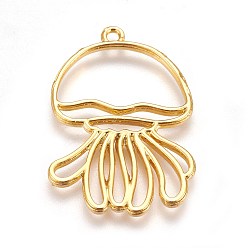 Золотой Подвески на лицевой панели из сплава цинка, для diy уф смолы, эпоксидная смола, Прессованные цветочные украшения, медуза, золотые, 37x26x2 мм, отверстие : 2 мм