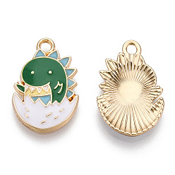 Морско-зеленый Подвески из эмали и сплава, без кадмия и без свинца, форма динозавров, золотой свет, цвета морской волны, 20.5x13.5x2.5 мм, отверстие : 1.8 мм
