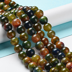 Olive Natural Agate Beads Strands, Dyed & Heated, Round, Olive, 10mm, Hole: 1.2mm, about 38pcs/strand, 14.96''(38cm)