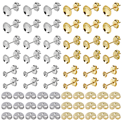 Золотой & Цвет Нержавеющей Стали Застежки для полукруглых сережек-гвоздиков из нержавеющей стали, с 304 гайками из нержавеющей стали, золотые и нержавеющая сталь цвет, 4~8 мм, штифты : 0.6~0.7 мм