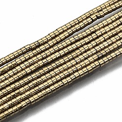 Pale Goldenrod Electroplate Non-magnetic Synthetic Hematite Beads Strands, Column, Pale Goldenrod, 1.5x1mm, Hole: 0.5mm, about 377~383pcs/strand, 15.75 inch~15.94 inch(40cm~40.5cm)