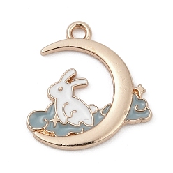 Кадет Синий Панданы из сплава эмали, золотой свет, луна с шармом кролика, кадетский синий, 17.5x16.5x1.8 мм, отверстие : 1.5 мм