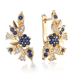 Цветок Латунные серьги горный хрусталь обручем, золотые, цветок, 13 мм