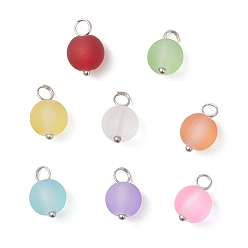 (52) Непрозрачная лаванда 8шт 8цвета матовое стекло подвески, круглые, с петлями из платиновой латуни, разноцветные, 12.5x8.5 мм, отверстие : 2.5 мм, 1 шт / цвет