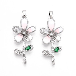 Платина Латунные микро проложить кубического циркония подвески, без кадмия и без свинца, с эмалью, , платина, 36.5x17x5 мм, отверстие : 5x2.5 мм