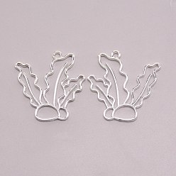 Серебро Подвесные подвески из сплава, для diy уф смолы, эпоксидная смола, Прессованные цветочные украшения, морская трава, серебряные, 38x35.5x2 мм, отверстие : 2 мм